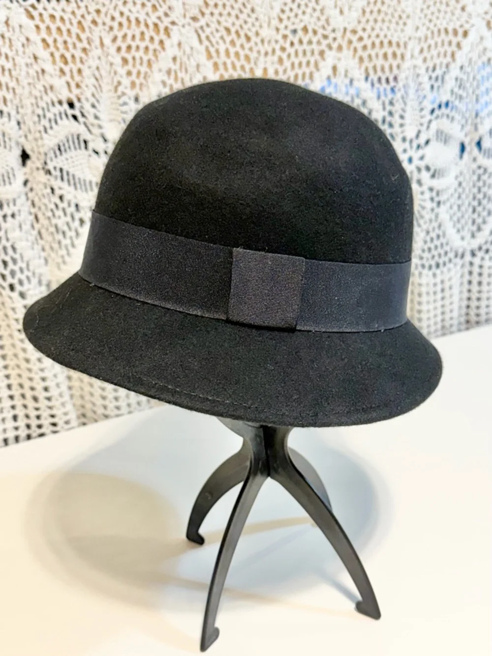 VINTAGE wool hat bowler cloche narrow brim dressy church Edwardian flapper women - Picture 4 of 8